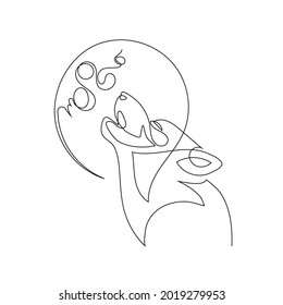Dog Wolf one line drawing. Continuous line Animal Vector Logo. Design is suitable for modern tattoos, decor, logo, design of sports clubs, gyms, sticker, icon, printing on t-shirts	