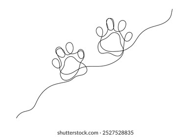 Dog or wolf paw one continuous line corner. Doodle animal print