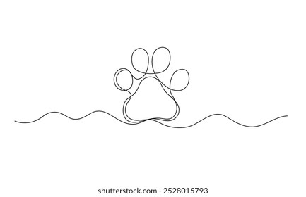 Perro o pata de lobo un boceto de línea continua. Huella animal de Doodle