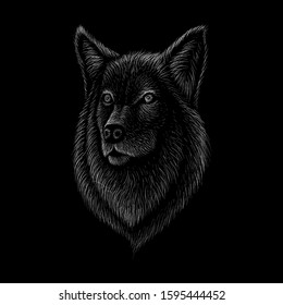 Dog  or wolf  for tattoo or T-shirt design or outwear.  Cute print style dog  or wolf  background. This drawing would be nice to make on the black fabric or canvas.