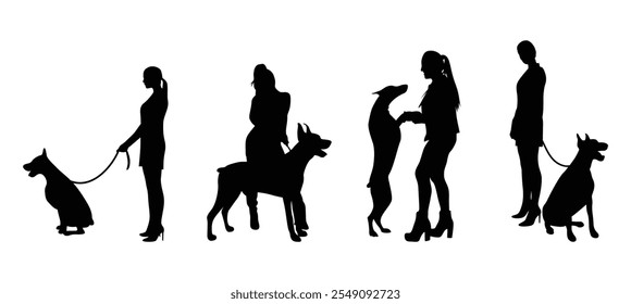 dog and woman vector illustration set. 
