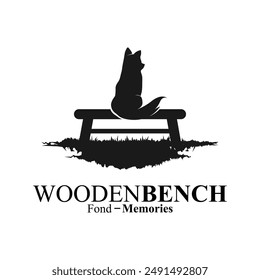 dog and Wooden Bench silhouette in Park for story memories illustration logo design