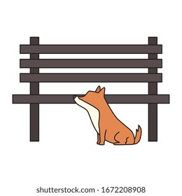 dog with wooden chair of park vector illustration design