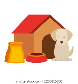 dog wooden house bowl and package