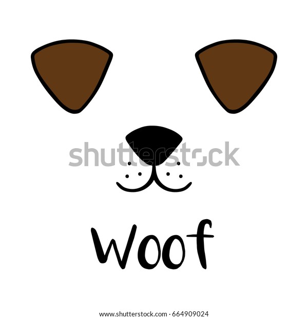 書き込みを伴う犬のウーフベクターイラスト描画 犬の頭の黒い輪郭 鼻 耳 口を持つかわいい子犬の顔 白い背景に のベクター画像素材 ロイヤリティフリー