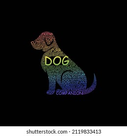 Dog word cloud vector illustration dog shaped word art made with text, concept for dog.