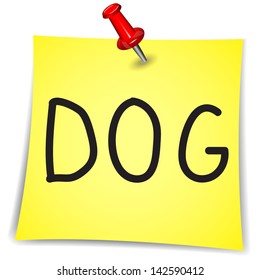 DOG Word on a Note Paper with pin on white background