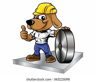 dog worker helmet character illustration logo icon vector
