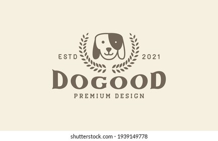 dog  with Wreath leaf  logo vector symbol icon design illustration