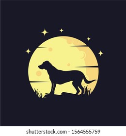 Dog with Yellow Moon Background Logo Template