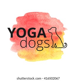 Dog yoga logo on watercolor spot. 