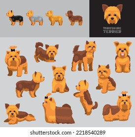 Dog Yorkshire Terrier Cartoon Brown Coat Vector Illustration Color Variation Set