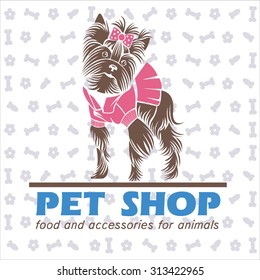 The dog, a Yorkshire Terrier in a pink suit, vector logo, pet products 3