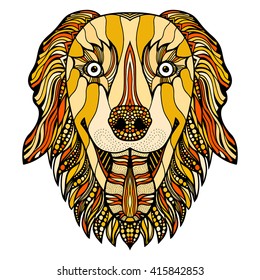 dog zentangle stylized head, freehand pencil, hand drawn, pattern. Zen art. 