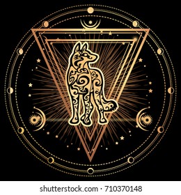 Dog. Zodiac esoteric symbol 2018 year of dog. Ethnic tribal astrology print For t-shirt, bag, postcard,and logo. Tattoo design