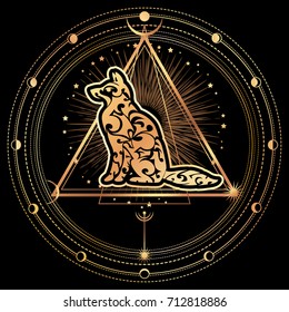 Dog. Zodiac esoteric symbol 2018 year of dog. Ethnic tribal astrology print For t-shirt, bag, postcard,and logo. Tattoo design
