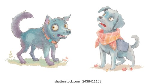 dog zombie watercolour vector illustration 