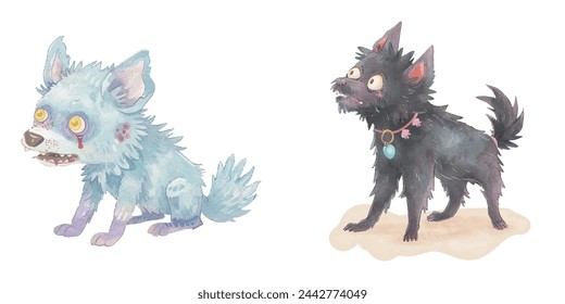 dog zombie watercolour vector illustration 