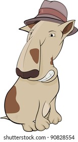 Dog.Bull Terrier in a hat. Cartoon