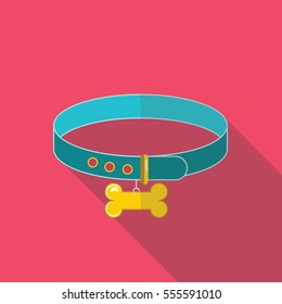 dog-collar flat style with long shadow isolated on pink background. items for pets vector sign symbol