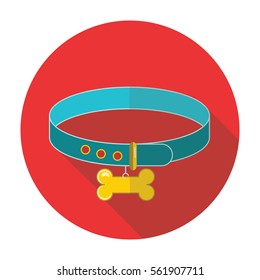 dog-collar flat style with long shadow isolated on red background. items for pets vector sign symbol