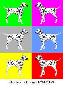 Dog,dalmatian breed,vector of set colorful backgrounds isolated on white background. 