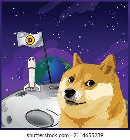 Doge Cartoon Character with Space Background illustration