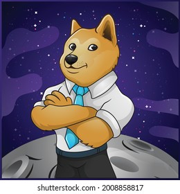 Doge Cartoon Mascot Character Moon Background