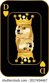 Doge coin card with golden crown colour and black background, for web, banner, poster, etc. vector eps 10