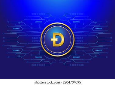 doge coin cryptocurrency symbol on network background