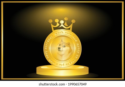 Doge Coin Frame With Golden Crown And Shinning Effect, Shiba Inu Coins, Doge Coin, Doge To The Moon, For Web, Banner, Sign, Etc. Vector Eps10