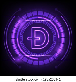 Doge Coin (DOGE) symbol with crypto currency themed background design. Modern neon color banner for Doge Coin icon.Vector illustration. EPS.10