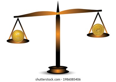 Doge coin versus dollar comparison scale sign, doge coin towards one dollar, Doge coin to the moon, vector eps10