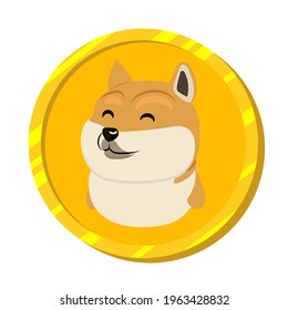 DOGE. Dogecoin cryptocurrency. Face of the Shiba Inu dog on gold coin. Symbol digital currency. Dogecoin to the moon. Cartoon Vector illustration isolated on white.