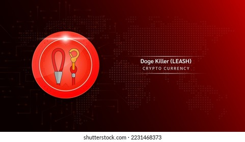 Doge Killer coin cryptocurrency token symbol. Crypto currency with stock market investment trading. Coin icon on red background. Economic trends finance concept. 3D Vector illustration.