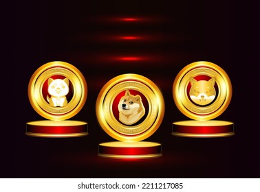 Doge Meme Coin Crypto Currency On Stage Background