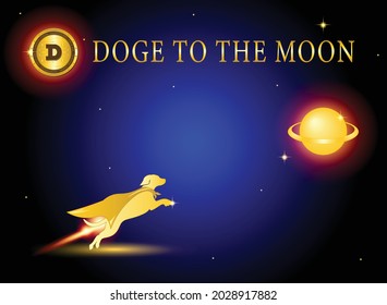 Doge to the moon, doge coin crypto currency with galaxy and starlight background. vector eps 10