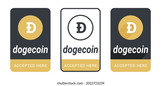 Botón Dogecoin Aceptado Aquí. Admite pegatina o insignia dogecoína. Paga con botón Dogecoin. Ilustración del vector