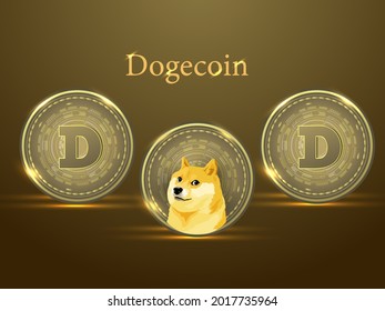 Dogecoin coin isolated on colorful background. Cryptocurrency