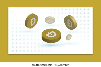 Dogecoin Crypto Currency 3d Banner. DOGE Cryptocurrency Template Concept Banner, Background, Wallpaper.