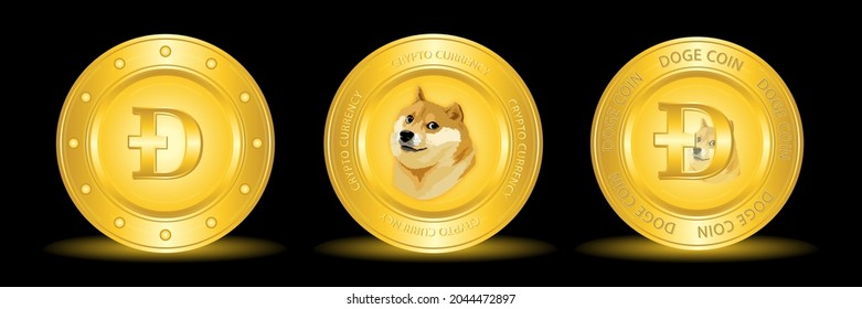 Dogecoin crypto currency logo with three icon, doge coin to the moon. vector eps 10 svg