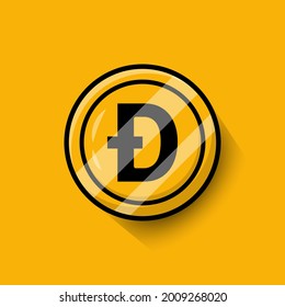 Dogecoin Crypto Currency. Dogecoin symbol isolated on yellow background. Flat design modern colors style.