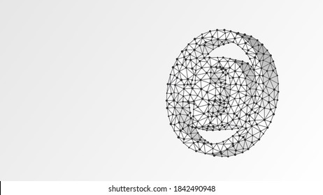 Dogecoin cryptocurrency. Abstract digital wireframe, low poly mesh, polygonal vector white origami 3d illustration. Crypto mining, blockchain system, smart contract for business concept. Line, dot