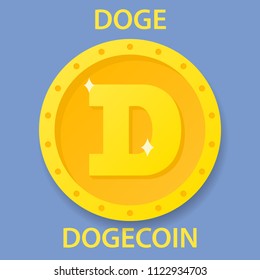 Dogecoin cryptocurrency blockchain icon. Virtual electronic, internet money or cryptocoin symbol, logo