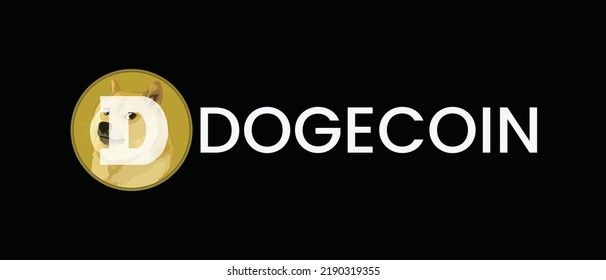 The Dogecoin cryptocurrency Doge Coin. Blockchain Technology meme coin Cryptocurrency logo on isolated background with text.