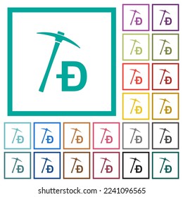 Dogecoin cryptocurrency mining with treasure flat color icons with quadrant frames on white background
