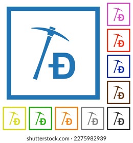 Dogecoin-Kryptowährungsbergbau mit Schatz-flachfarbicons auf weißem Hintergrund