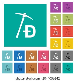 Dogecoin Kryptowährungsbergbau mit Schatz-mehrfarbigen flachen Symbolen auf einfarbigem Hintergrund. Weiße und dunklere Icon-Variationen für Hover oder aktive Effekte.
