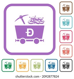 Dogecografía criptodivisa minería con tesoro iconos simples en colores cuadrados redondeados sobre fondo blanco