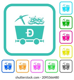 Dogecoin cryptocurrency mining with treasure vivid colored flat icons in curved borders on white background